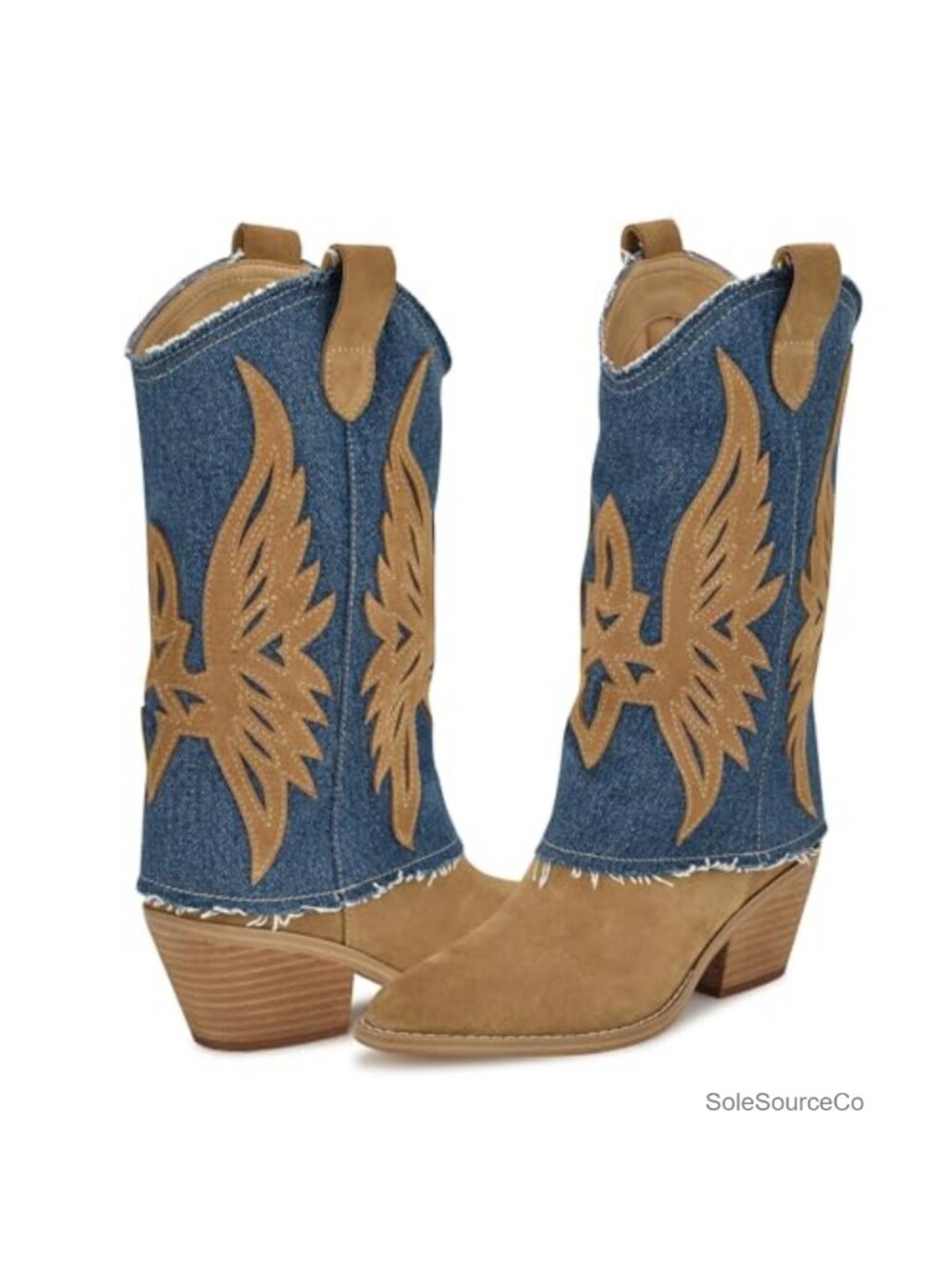 Western Bootie Pointed Toe Block Heel Slip On Knee High Boot